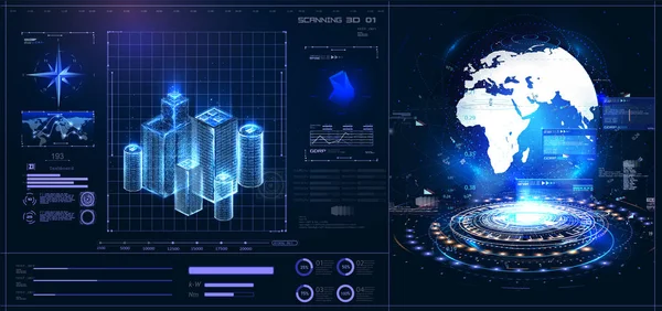 HUD UI GUI interface centro de controle. Planeta Terra —  Vetores de Stock