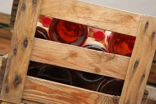 Bottiglie Vino Una Scatola Vino — Foto Stock