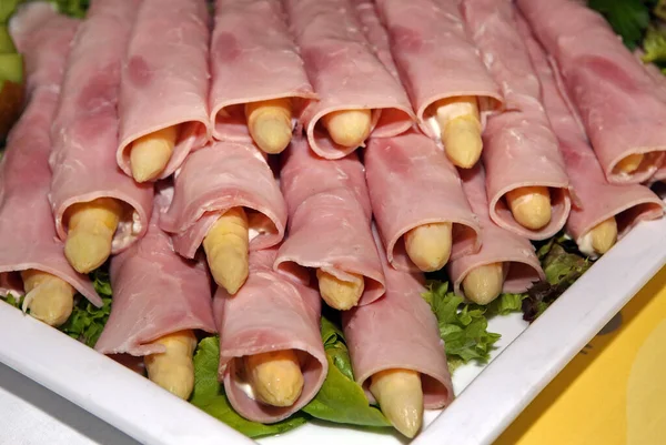 Ham Asparagus Rolls Closeup — Stock Photo, Image