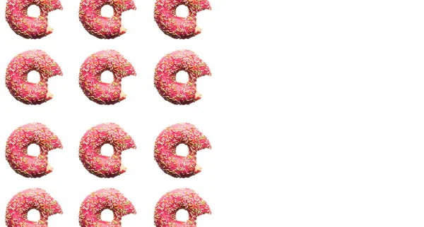 Knabberten Rosa Donuts Mit Streusel Auf Hellrosa Hintergrund Futter Von — Stockfoto