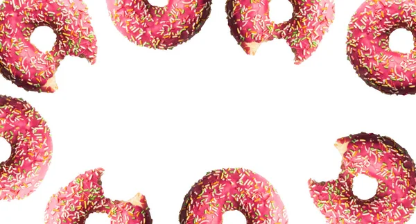 Knabberten Rosa Donuts Mit Streusel Auf Hellrosa Hintergrund Futter Von — Stockfoto