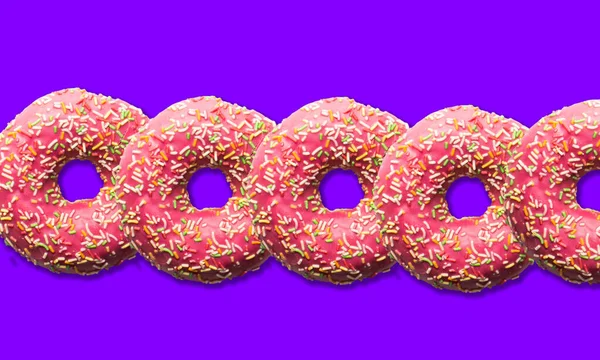 Knabbelde Roze Donuts Met Hagelslag Een Licht Roze Achtergrond Diervoeders — Stockfoto