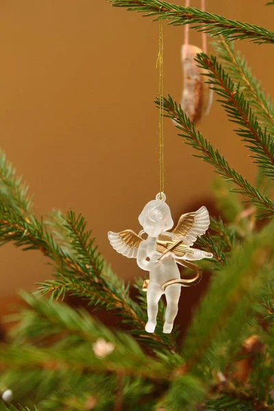 Decorações Natal Férias Feitas Mão Uma Árvore Natal Fora Neve — Fotografia de Stock