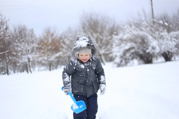 Child Warm Jacket Actively Plays Snow Rejoices — Stock Photo, Image