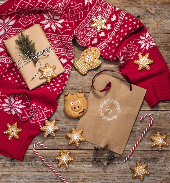 Kerstmis Katholieke Godsdienst Symbool Varken Winter Viering Santa Familie Wenskaart — Stockfoto