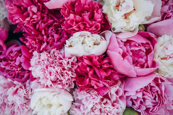 many flowers peony pink white and red bouquet