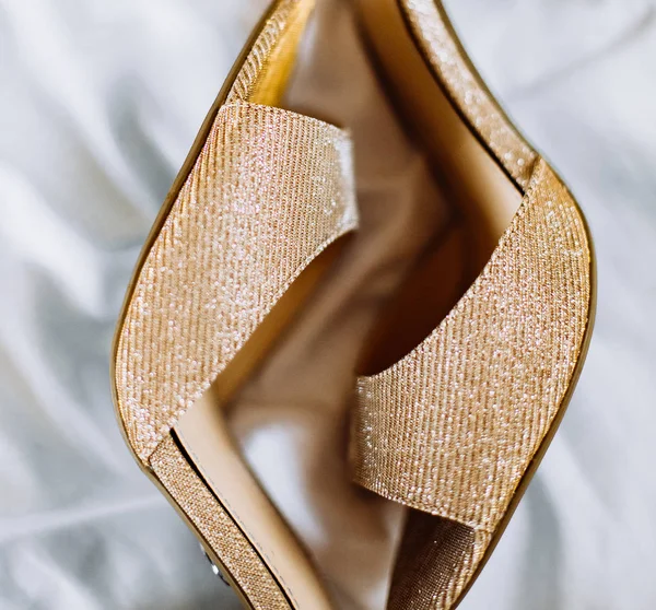 Mulheres Sapatos Dentro Quarto Sapatos Pés Feriado Casamento Noiva Moda — Fotografia de Stock