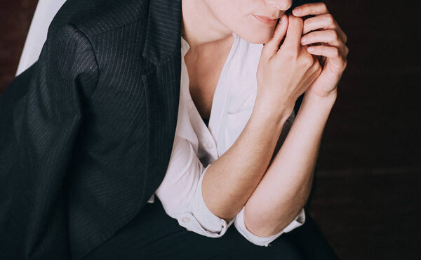 woman business suit shirt posing studio