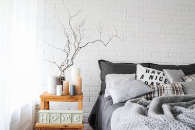 rustik yatak odası iç dekor tekstil arka plan doku