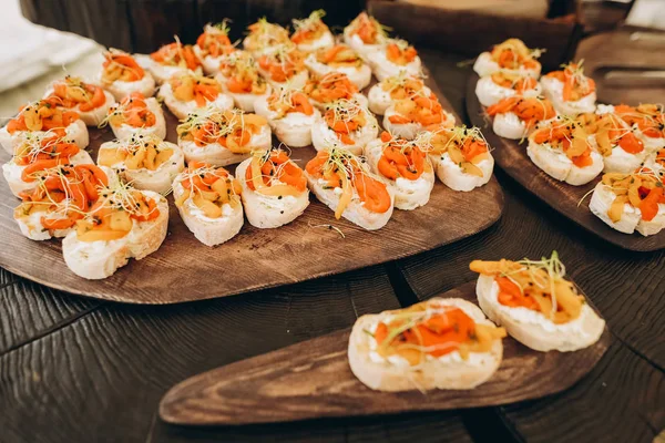 party corporate food buffet appetizers fish canapes