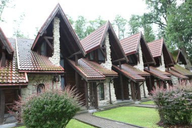 grup ahşap bina kamp rezerv orman vadisi