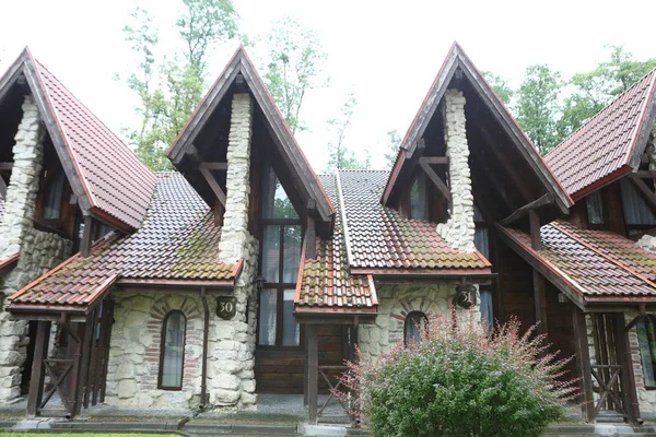 grup ahşap bina kamp rezerv orman vadisi