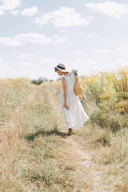 kadın doğal giysiler eko örgü dize çanta kır çiçekleri