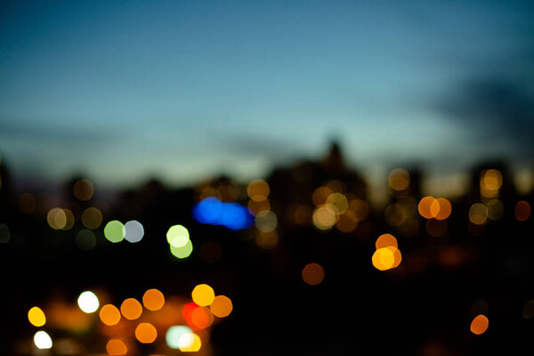 Blur night city bokeh with high light and sky