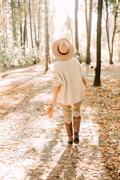 Automne jaune feuille automne conceptuel fille parc — Photo