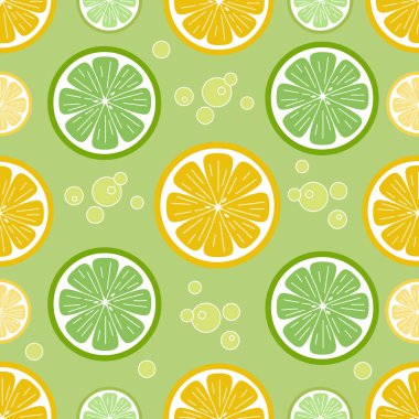 Yeşil arkaplan vektörü illüstrasyonunda limonlu kusursuz desen