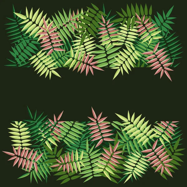 Botanische Patroon Met Groene Roze Bladeren Zwarte Achtergrond Met Lege — Stockvector