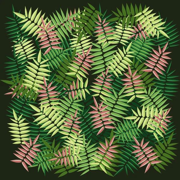 Botanisch Patroon Met Groene Roze Bladeren Zwarte Achtergrond — Stockvector