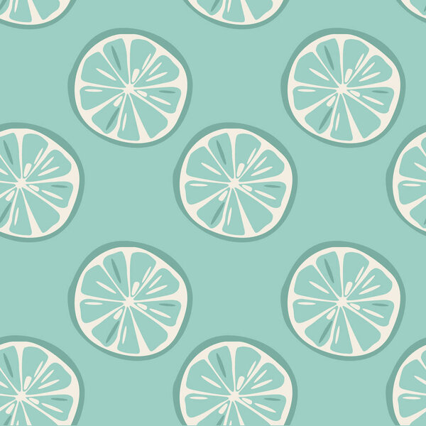 Seamless pattern with lemons on mint green background vector illustration