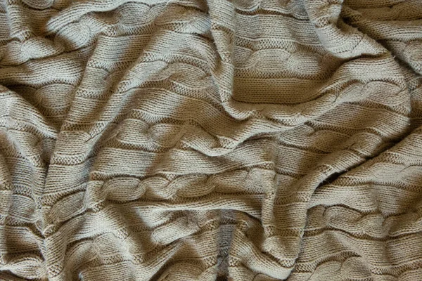 Padrão Xadrez Malha Pigtail Bege Com Cortinas Vista Superior Cama — Fotografia de Stock