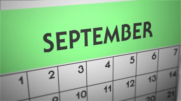 Kalender Panning Scherptediepte September — Stockvideo