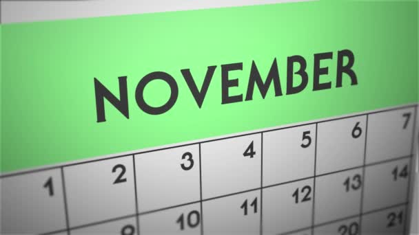 Calendário Panning Profundidade Campo Novembro — Vídeo de Stock