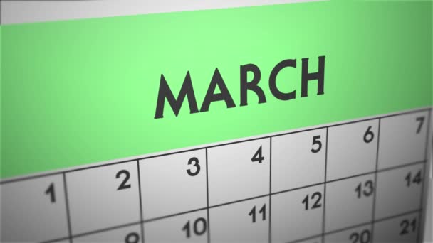 Calendario Profundidad Campo Panorámica Marzo — Vídeos de Stock