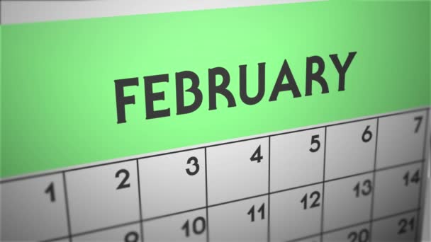 Calendário Panning Profundidade Campo Fevereiro — Vídeo de Stock