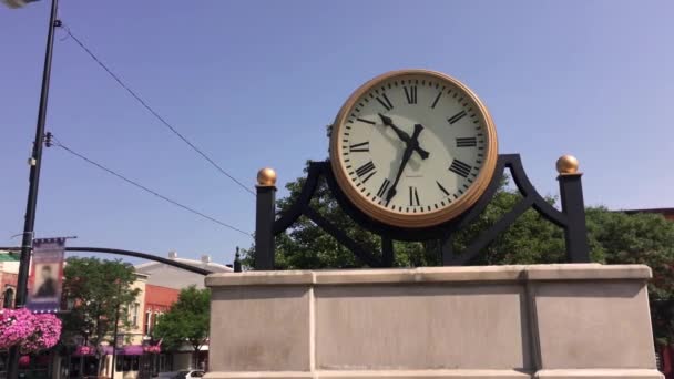 Een Middelpunt Klok Monument Een Klein Stadje Amerika — Stockvideo