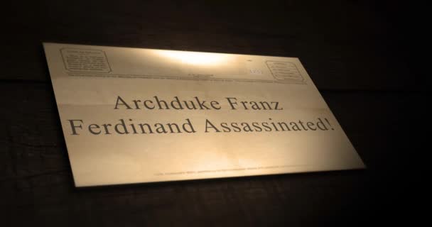 Sepia Old Telegram Text Series Archduke Franz Ferdinand Assassinated — Stock Video