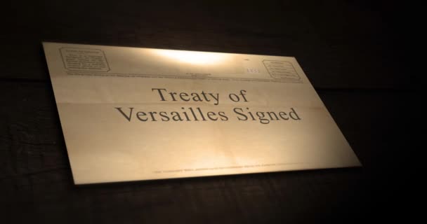 Sepia Alte Telegramm Textserie Vertrag Von Versailles Unterzeichnet — Stockvideo