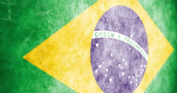Filmisch Animierte Kamera Gleitet Über Grunge Brasilianische Flagge — Stockvideo