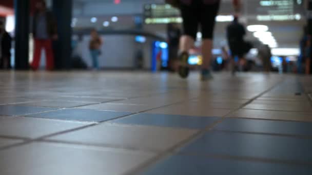 Timelapse Defocused People Walking Airport Terminal Hallway — Stock Video