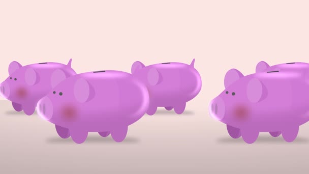 Camera Pannen Door Piggy Banks Witte Achtergrond Financiën Concept — Stockvideo