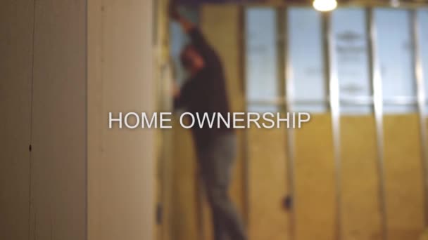 Defocused Befejező Alagsorban Vállalkozó Szöveg Sorozat Home Tulajdon — Stock videók