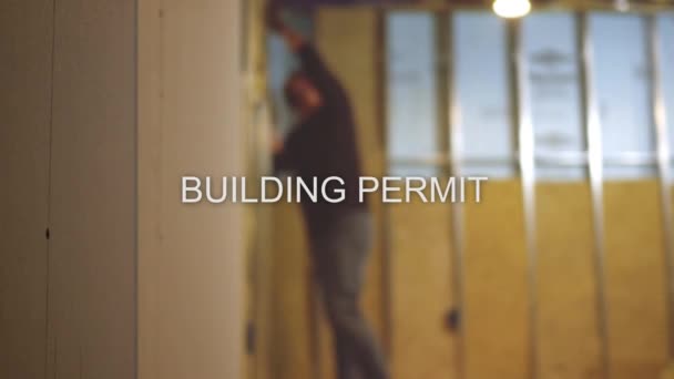 Defocused Pincében Vállalkozó Szöveg Sorozat Befejezése Építési Engedély — Stock videók