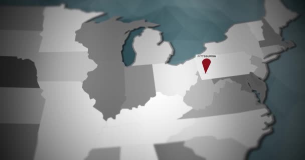 Modern United States Motion Graphics Map Pittsburgh Pin Location Animation — Stock Video