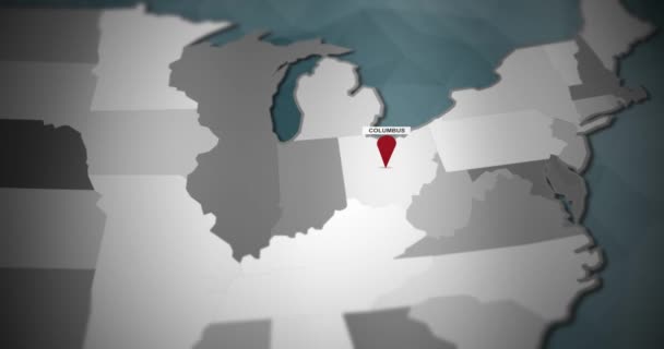 Modern United States Motion Graphics Map Columbus Pin Location Animation — Stock Video