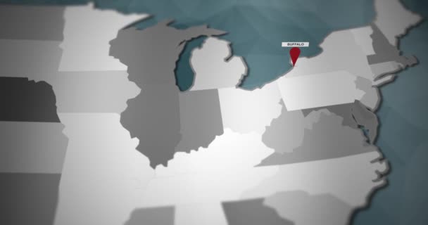 Moderne Vereinigte Staaten Bewegungsgrafik Karte Büffelstift Standort Animation — Stockvideo