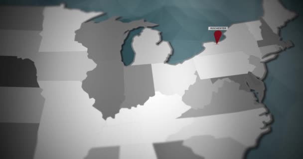 Modern United States Motion Graphics Map Rochester Pin Location Animation — Stock Video
