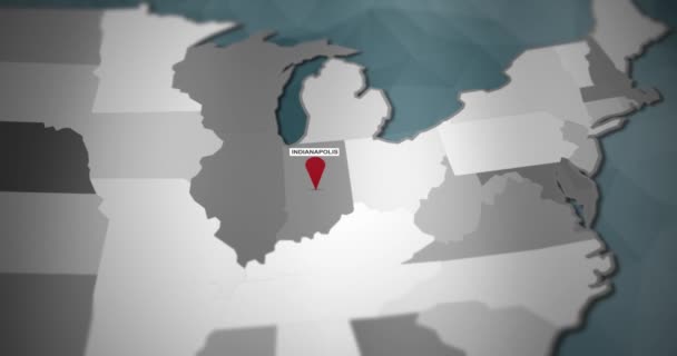 Mapa Gráficos Movimiento Moderno Estados Unidos Indianapolis Pin Location Animation — Vídeo de stock