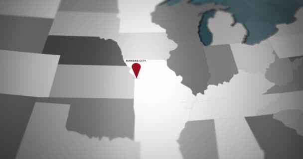 Moderne Vereinigte Staaten Motion Graphics Map Kansas City Pin Location — Stockvideo