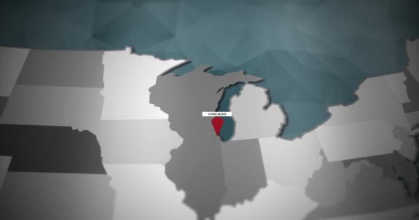 Современная Карта Движения Сша Chicago Pin Location Animation — стоковое видео