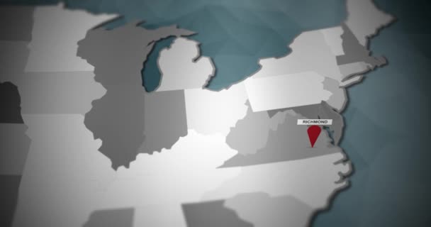 Mapa Gráficos Movimiento Moderno Estados Unidos Richmond Pin Location Animation — Vídeo de stock