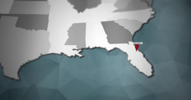 Mapa Gráficos Movimiento Moderno Estados Unidos Orlando Pin Location Animation — Vídeo de stock