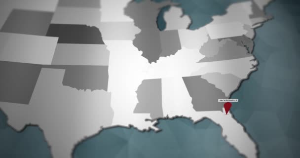 Mapa Gráficos Movimiento Moderno Estados Unidos Jacksonville Pin Location Animation — Vídeo de stock