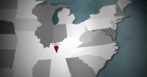 Mapa Gráficos Movimiento Moderno Estados Unidos Nashville Pin Location Animation — Vídeo de stock