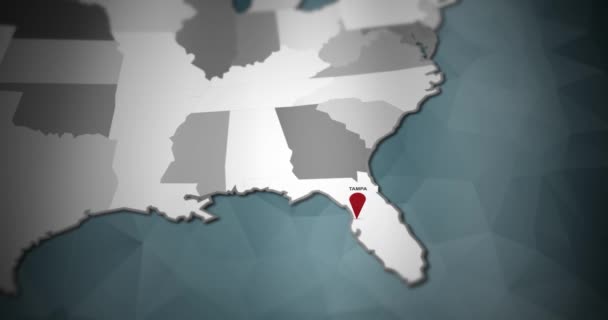 Современная Карта Движения Сша Tampa Pin Location Animation — стоковое видео