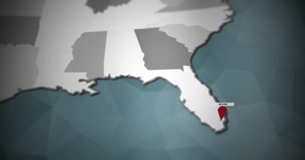 Modern United States Motion Graphics Map Miami Pin Localização Animação — Vídeo de Stock