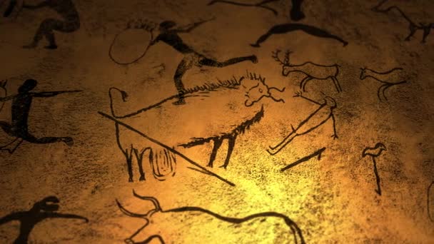 Candelight feu danse sur les peintures rupestres dans la caverne préhistorique - V1 